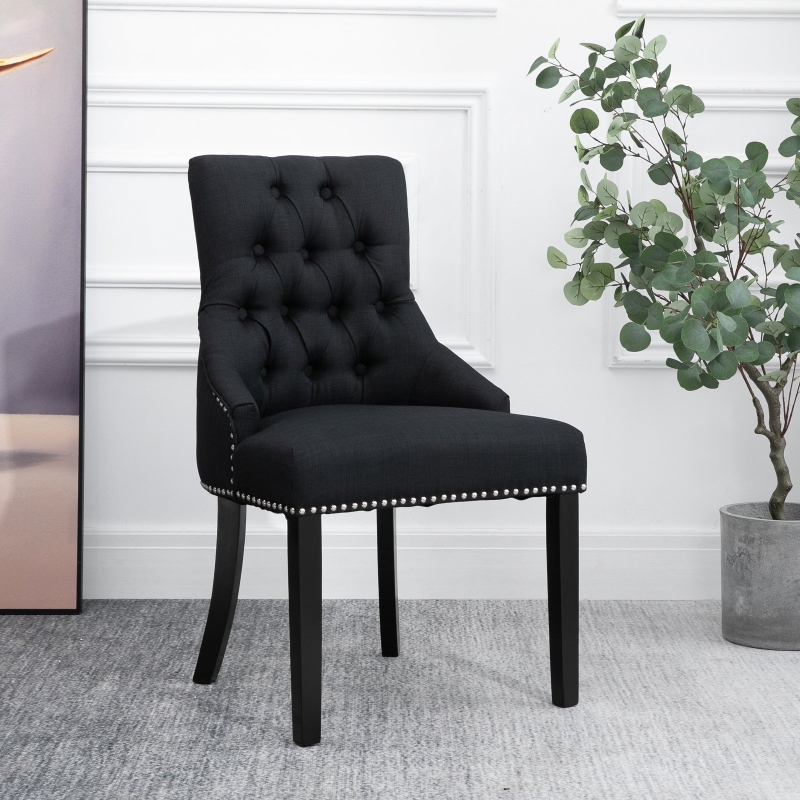 HOMCOM Dining Accent Chair Elegant Chic Home Business Linen Upholstery Wood Frame Black
