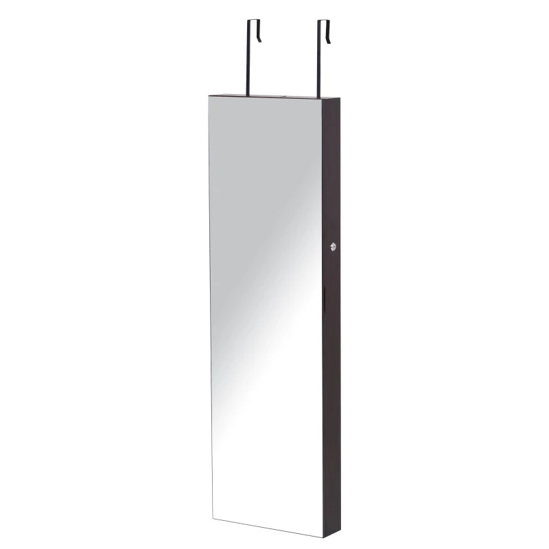 HOMCOM Jewelry Cabinet with Mirror and LED Lights, Lockable Makeup Cosmetics Jewellery Organiser, Mirror with Storage for Bedroom Dressing Room, Walnut