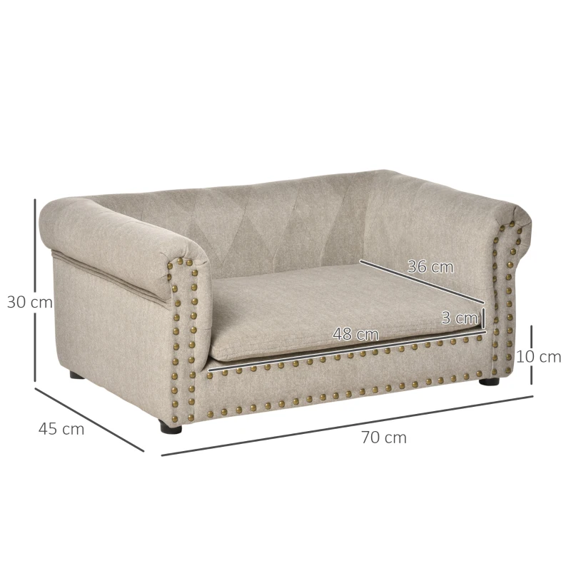 PawHut Dog Sofa with Soft Cushion, Pet Bed Cat Chair Couch with Water Resistant Fabric, Sponge Padded, Washable Cover, Easy Installation, Wooden Legs for Mini Sized Dogs - Khaki