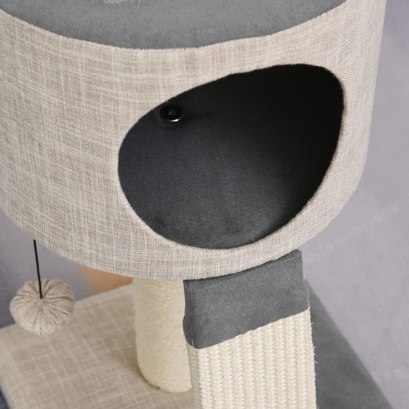 PawHut Cat Tree for Indoor Cats Stand with Sisal Scratching Posts Scratching Funny Ball Condo, Grey