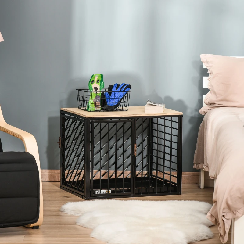 PawHut Heavy Duty Steel Dog Crate Mini Small Dog Kennel Two Doors Tray Large Top Pet Cage 61L x 44W x 49H cm