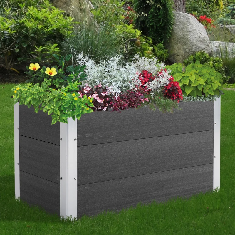Outsunny Raised Garden Planter, 100Lx50Wx50H cm, Wood, Plastic, Aluminium-Grey