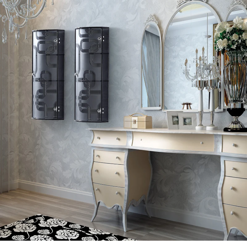 HOMCOM Glass Cabinet with Mirror Back, 3 Display Storage Shelves Wall Mounted Indoor Bathroom Cupboard (Black)