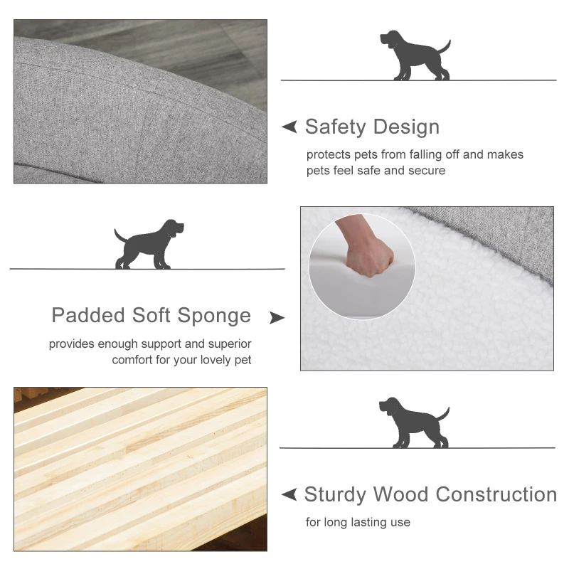 PawHut Dog Sofa Oval Shaped Pet Bed, Cat Chair Couch with Sponge Padded Cushion, Washable Cover, Wooden Legs for Small Dogs - Light Grey