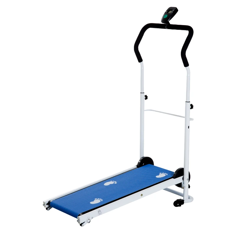 HOMCOM Twin Flywheel Treadmill for Home-Blue/White