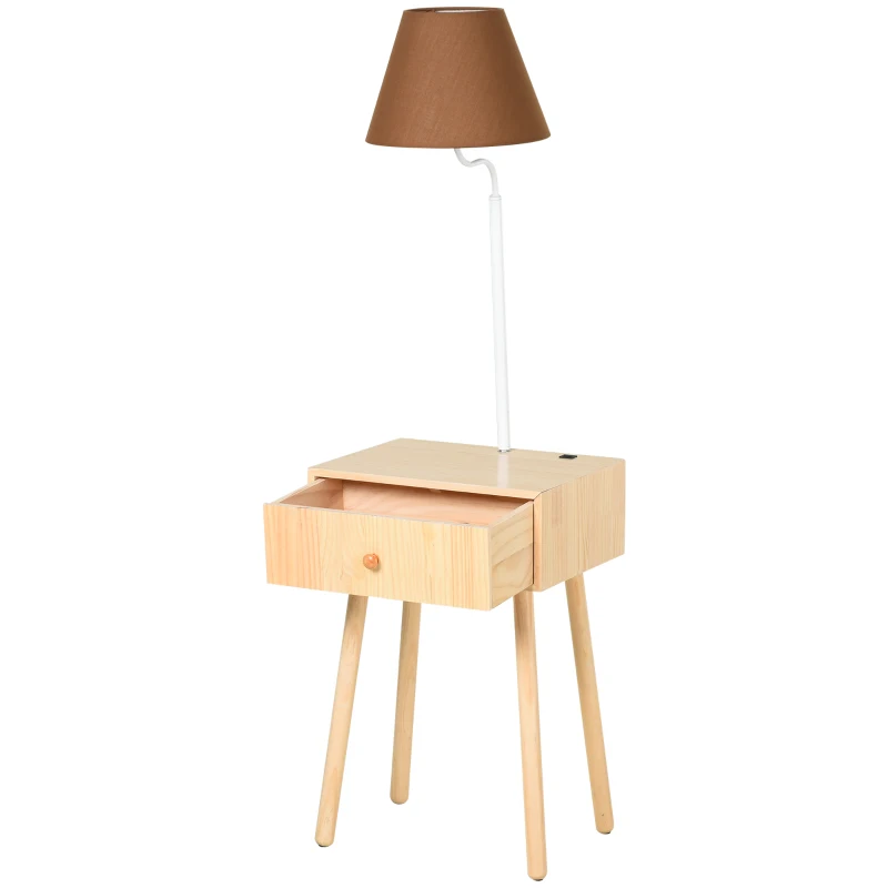 HOMCOM Rubber Wood USB Port Drawer w/ Lamp