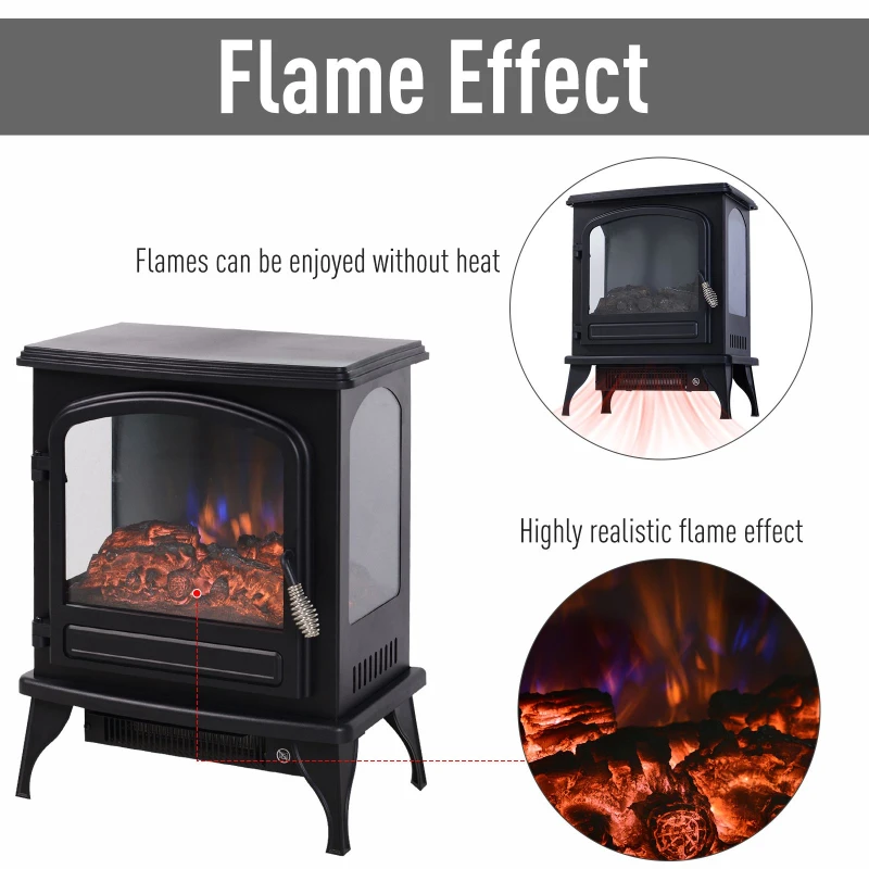 HOMCOM Electric Stove Style Heater Freestanding Fireplace LED Flame Effect w/ Safety Thermostat 975W/1950W