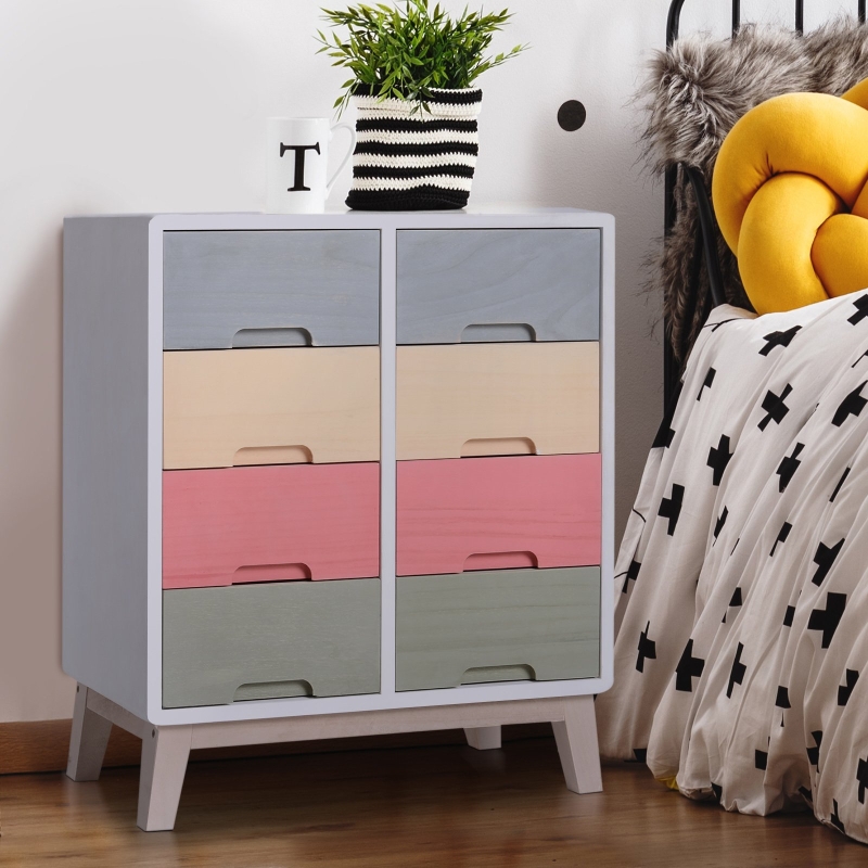 HOMCOM Chest of Drawers, 55Dx30Wx65.5 H cm, Paulownia Wood-Multicolour