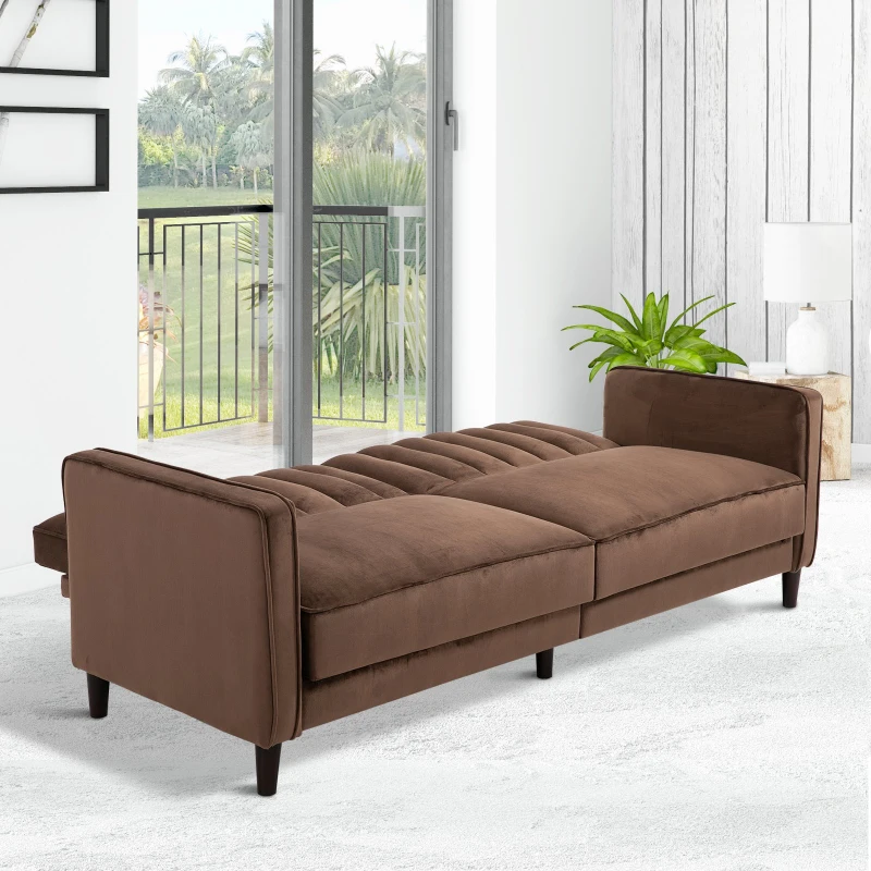 HOMCOM Sofa Bed Adjustable Back Thick Cushions, 205W x 98D x 98Hcm-Brown
