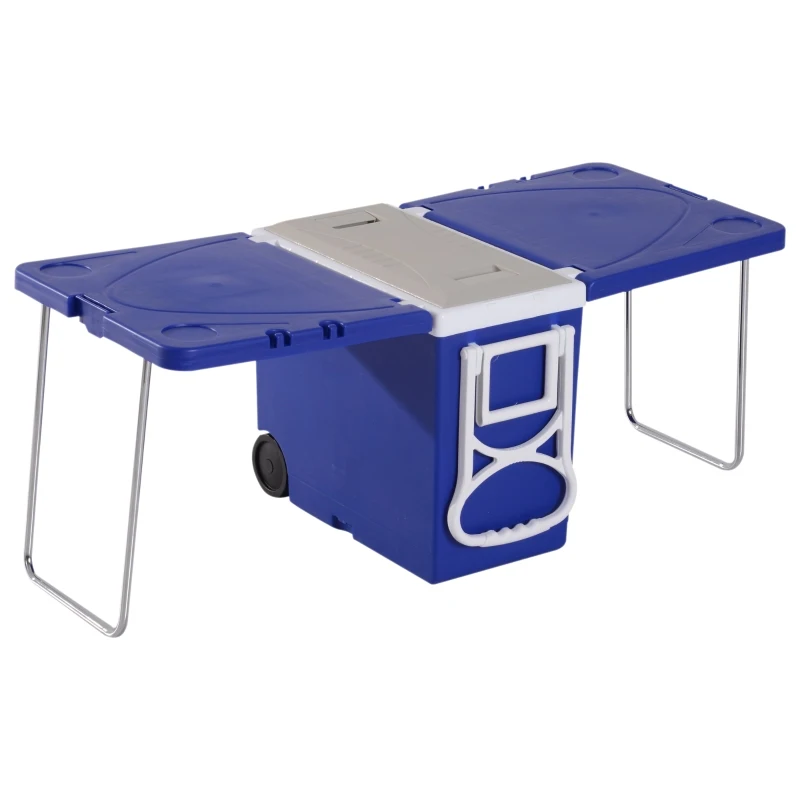 Outsunny 28L Cooler Box Folding Table Chair Set-Blue