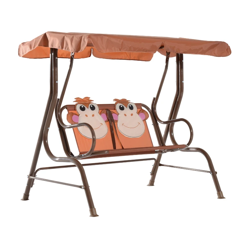 HOMCOM 2-seat Metal Kids Swing Chair-Brown
