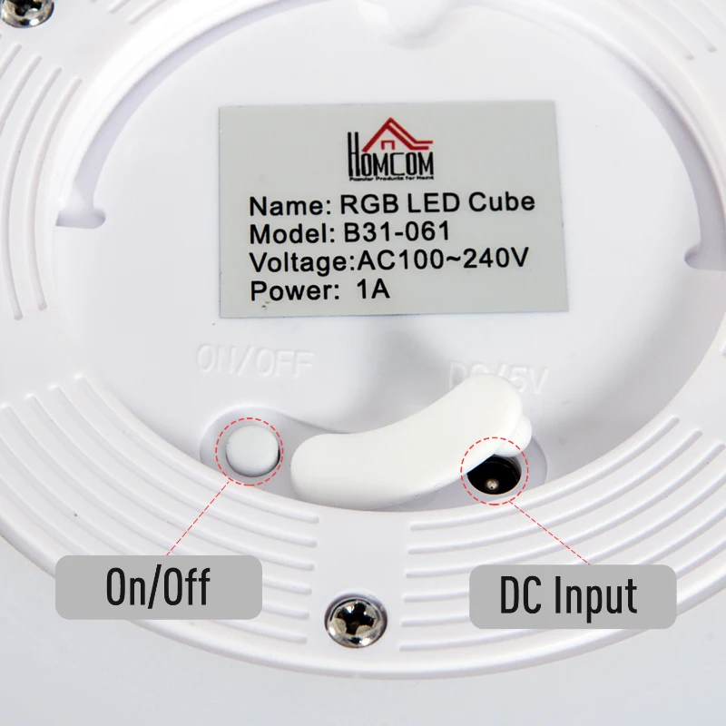 HOMCOM 40cm LED Cube Stool Chair Seat Table Floor Lamp Adjustable 16 RGB Colour Rechargeable Battery Remote Control