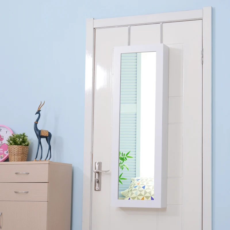 HOMCOM Wall /Door Mounted Armoire Mirror Jewellery Cabinet, 36Wx108.5Hx11.5T cm-White
