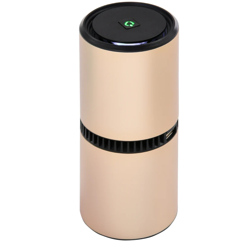 HOMCOM Portable Car Air Purifier, Low Noise Air Cleaner with 2 USB Port for Dust, Pollen, Smoke, Odor, Gold