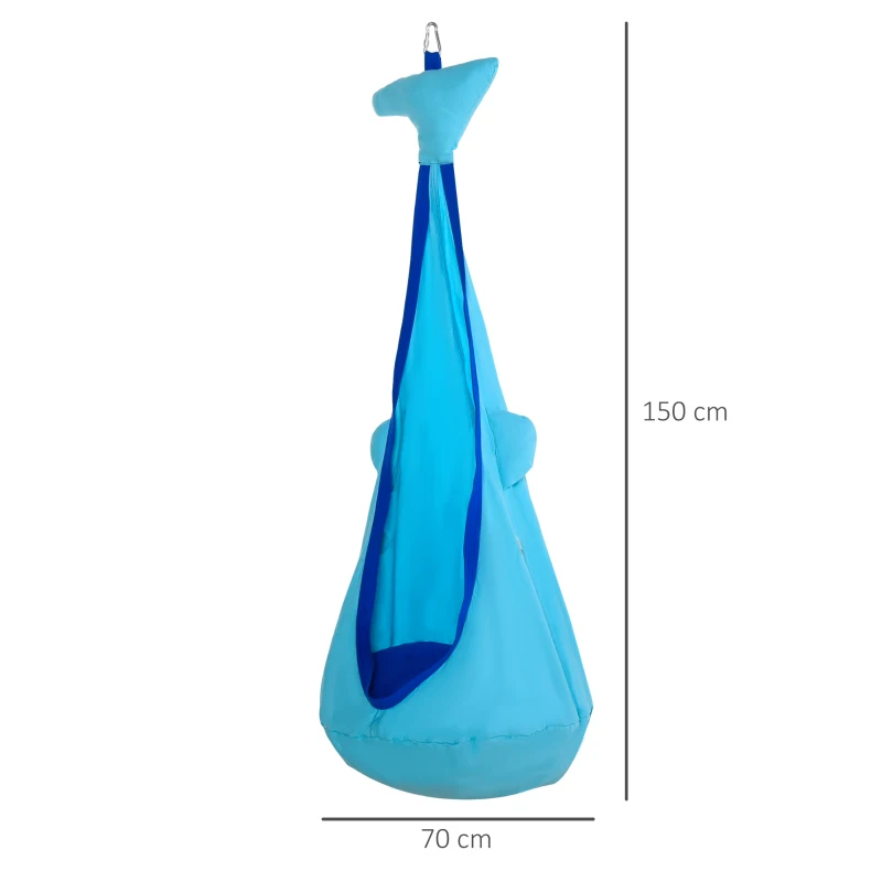 Outsunny Kids Pod Swing Seat Sensory Hammock Children Hanging Chair with 100% Cotton Canvas Hardware for Indoor and Outdoor Use Blue