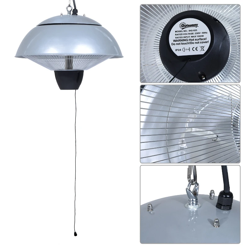 Outsunny 1.5K W Hanging Electric Heater-Silver