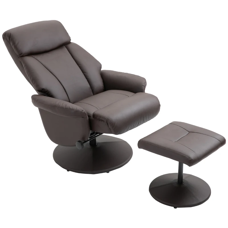 HOMCOM Executive Recliner Chair high back Leather Seat with Footrest Stool Brown
