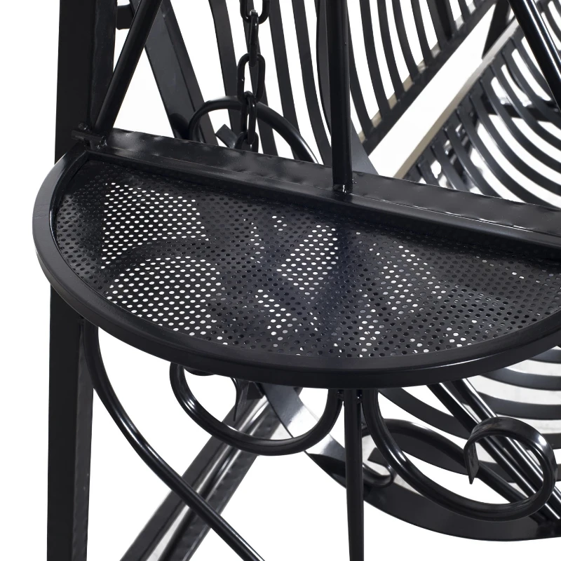 Outsunny Outdoor Garden Patio Cast Iron Metal Vintage Style Swing Chair Hammock Bench - Black