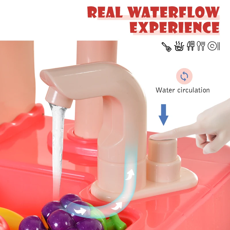 HOMCOM Kids Pretend Play Plastic Kitchen Set Pink