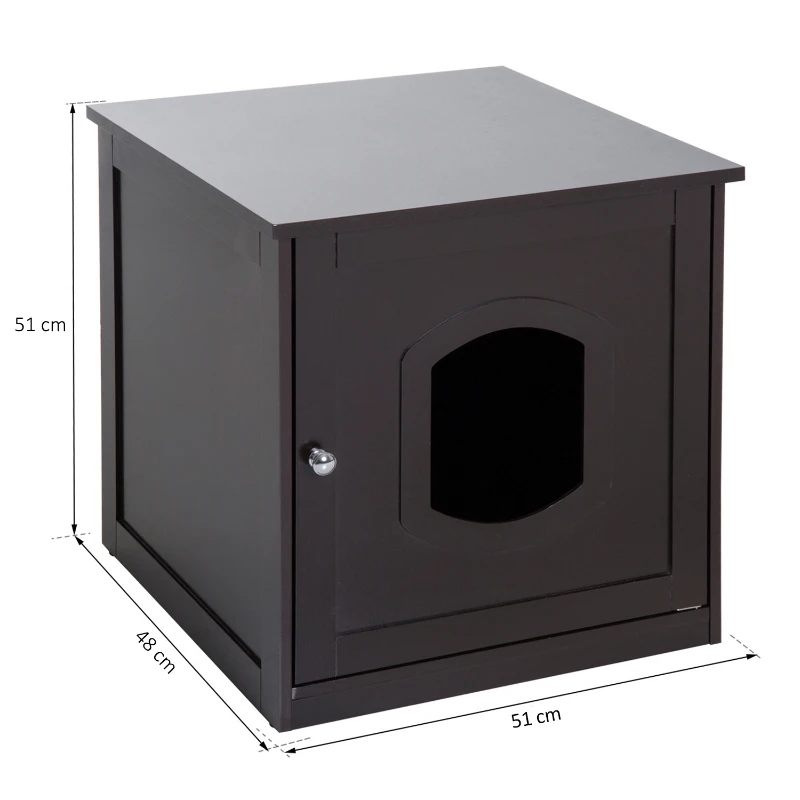 PawHut 2 in 1 Litter Box Enclosure Toilet Wooden Cat House Litter Tray Cover Pet Bed Home Furniture for Living Room Bedroom 51 x 48 x 51 cm (Dark Brown)