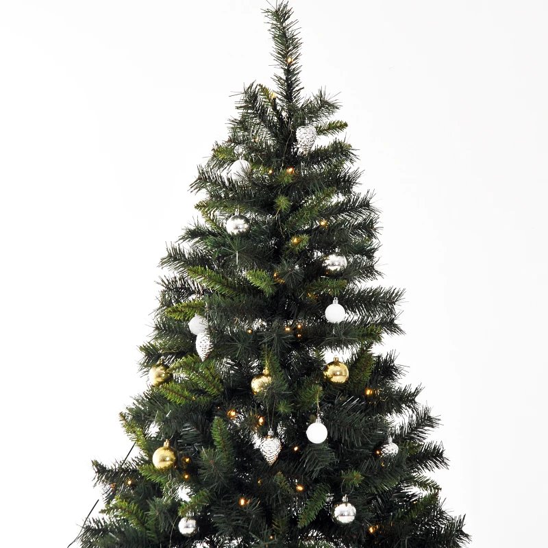 HOMCOM 1.5m 5FT Pre-Lit Artificial Christmas Tree 120 LED Xmas Tree Holiday Décor with Decorative Balls Ornament Metal Stand