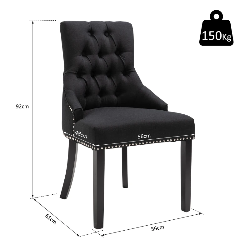 HOMCOM Dining Accent Chair Elegant Chic Home Business Linen Upholstery Wood Frame Black