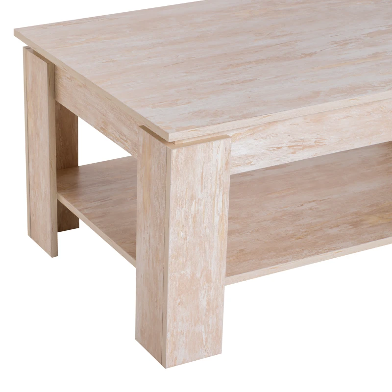 HOMCOM 2-Tier Coffee Table W/Storage Shelf, 110Lx65Wx47H cm-Wood Grain Colour