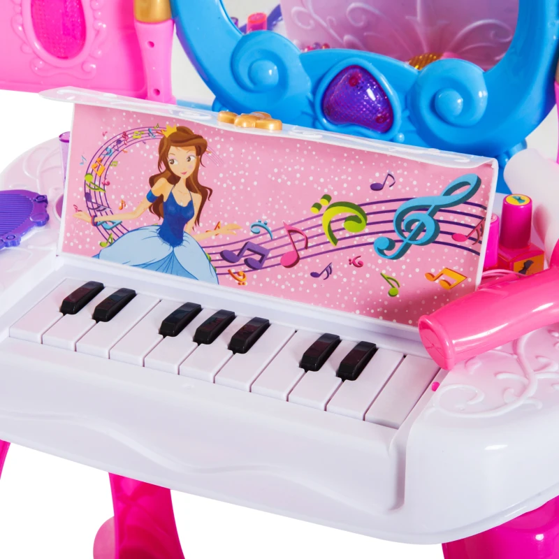 HOMCOM Kids Piano Dressing Table W/Stool Set-Pink/Blue