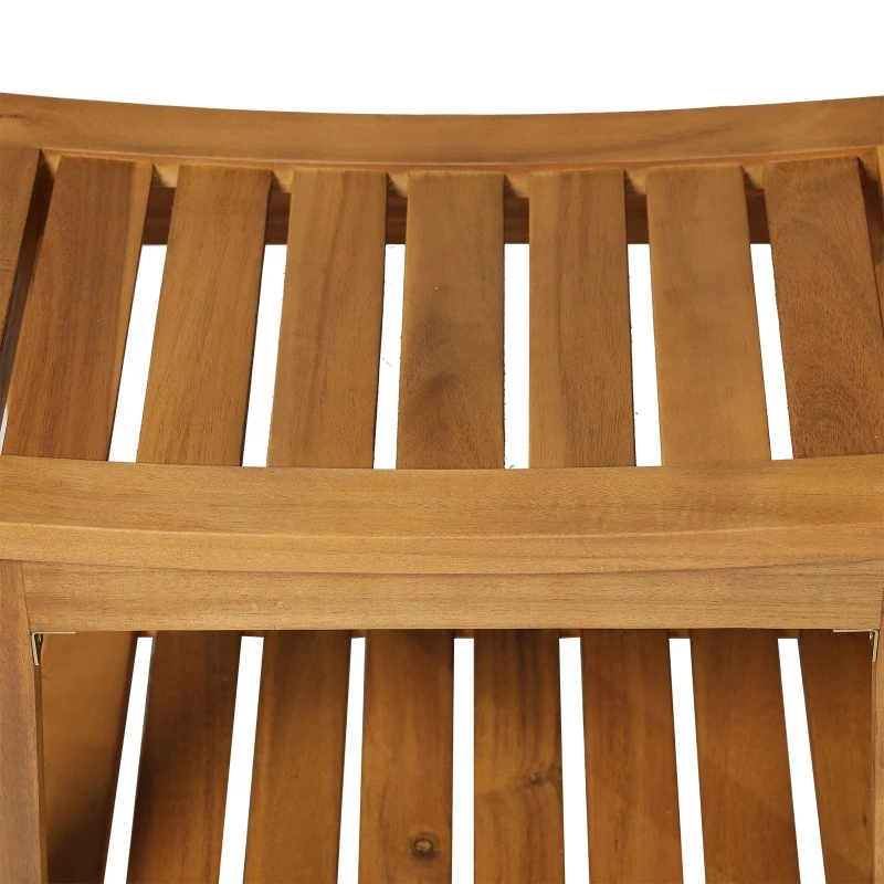 HOMCOM Acacia Wood Bathroom Shower Spa Sauna Stool Bench w/ Shelf Elderly Bath Assistance Seat Teak Colour