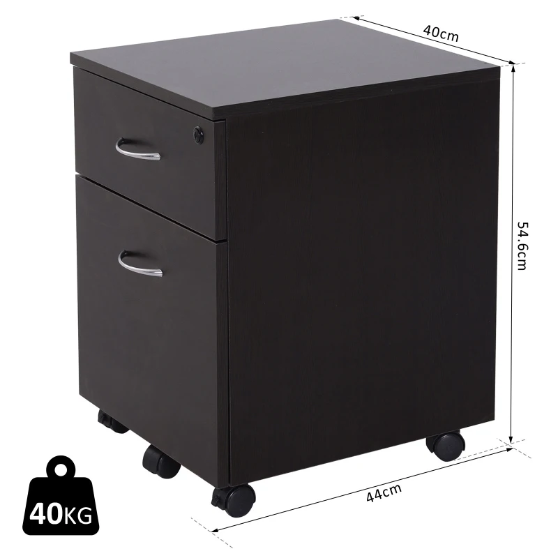 Vinsetto Two Drawer A4 Filing W/E1 Grade Particle Board, 40W x 44D x 54.6Hcm-Black Wood Grain