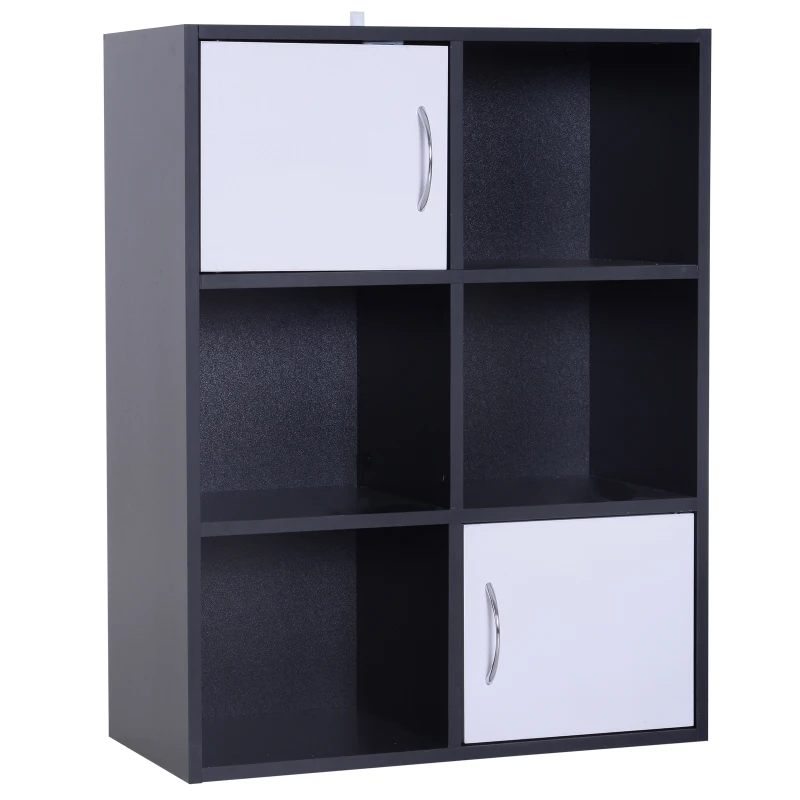 HOMCOM 61.5Lx29.5Wx80H cm, 6 Cubes Bookcase W/ Doors-White/Black