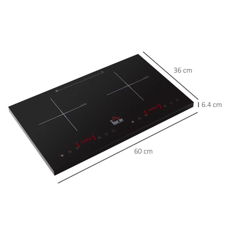 HOMCOM Portable Induction Hob Double Induction Cooker 2800W Twin Hot Plate Electric Cooktop with 8 Power & Temperature Levels 4H Timer Child Lock Sensor Touch LED Display Crystal Glass