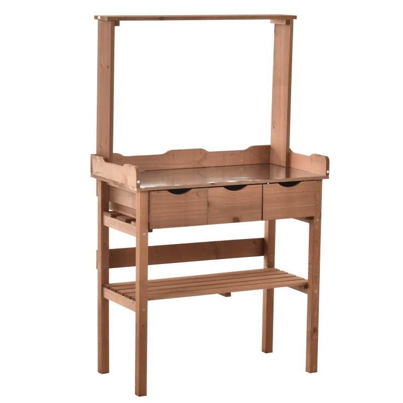 Outsunny Wooden Garden Potting Table Work Bench with Drawers Flower Plant  Workstation Tool Storage Shelves Outdoor