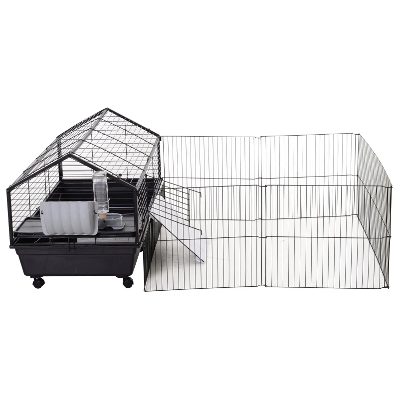 PawHut Small Animal Plastic Cage w/ Metal Wire Removable Run Fence Black