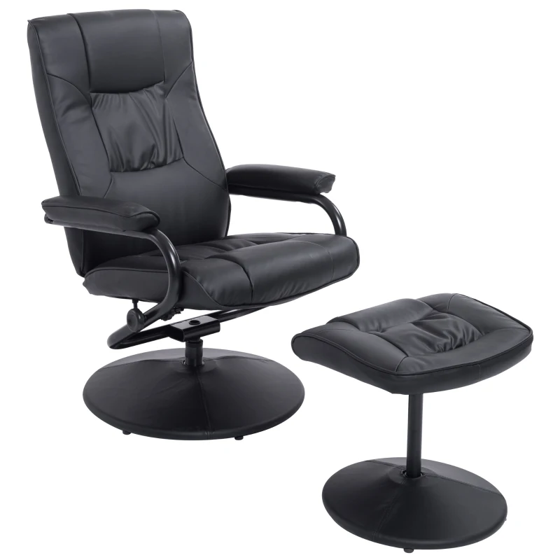 HOMCOM Executive Recliner Chair High Back Swivel Armchair Lounge Seat w/Footrest Stool (Black)