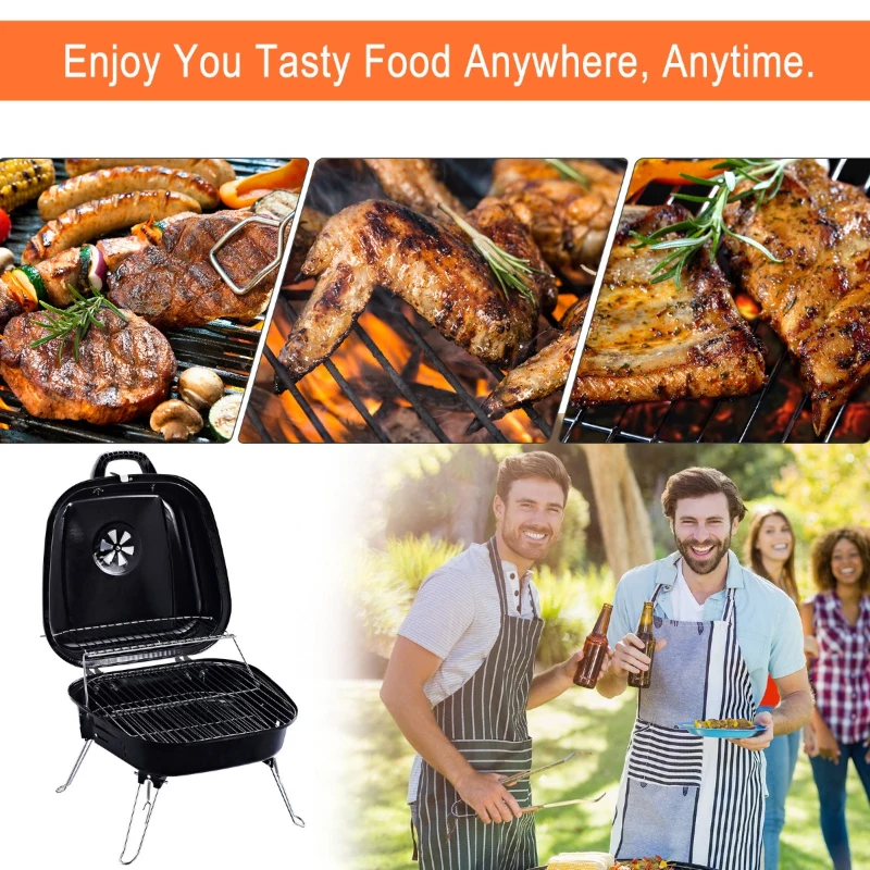 Outsunny Portable Charcoal BBQ Steel Iron Grill w/ Grid Black