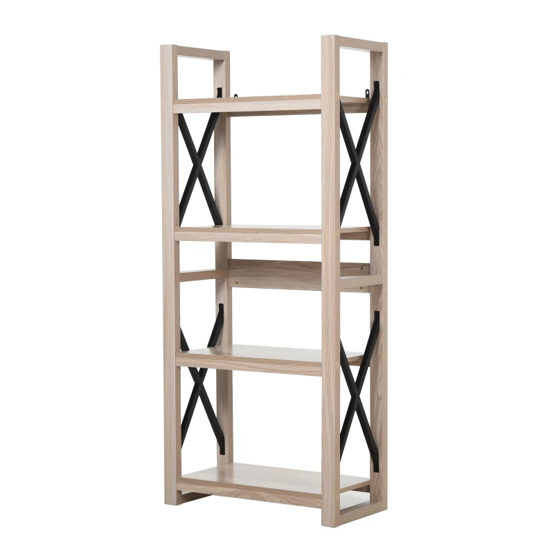 HOMCOM 4-Tier Retro Style Book Shelf Heavy Duty Organizer with Steel and Particle Board Multipurpose Bookcase for Living Room Sturdy Room Entrance