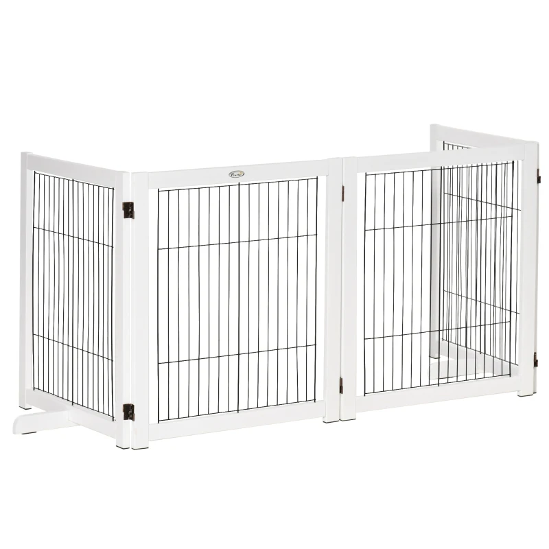PawHut Freestanding Folding Pet Gate 4 Panels Dog Puppy Barrier with Support Feet