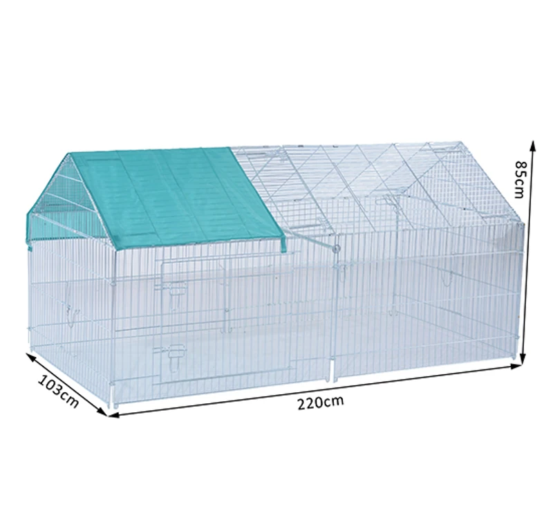 PawHut Small Animal Metal Pet Enclosure Outdoor Run Play Rabbit Guinea Pig Duck Chicken Folding Cage Playpen Hutch w/ Cover (220L x 103W x 85H (cm))