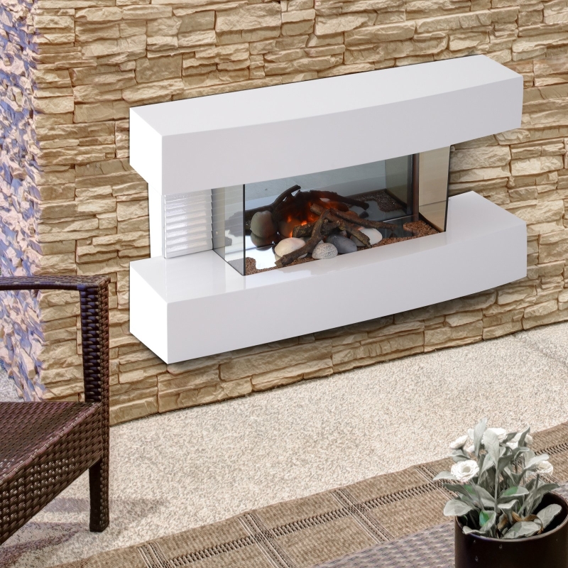 HOMCOM Wall mounted Electric Fireplace Heater, W/LED Flame Effect, 2000W-White