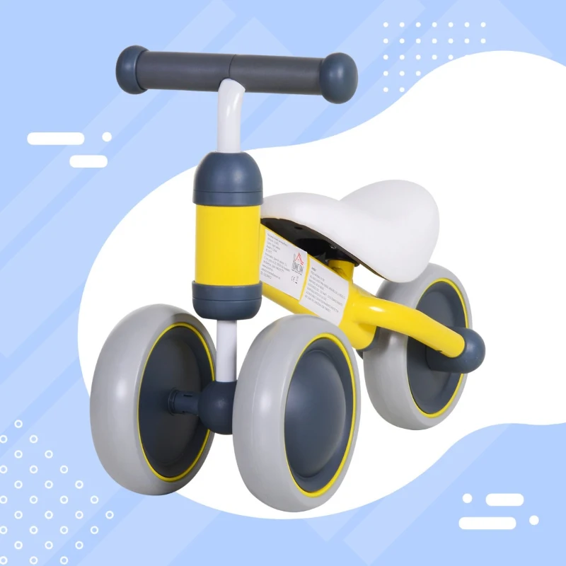 HOMCOM Baby Toddler Balance Bike Ride On Walker 3 Wheel Push Bike Kids First Bike Birthday Toy Gift for 1-2 Years Yellow