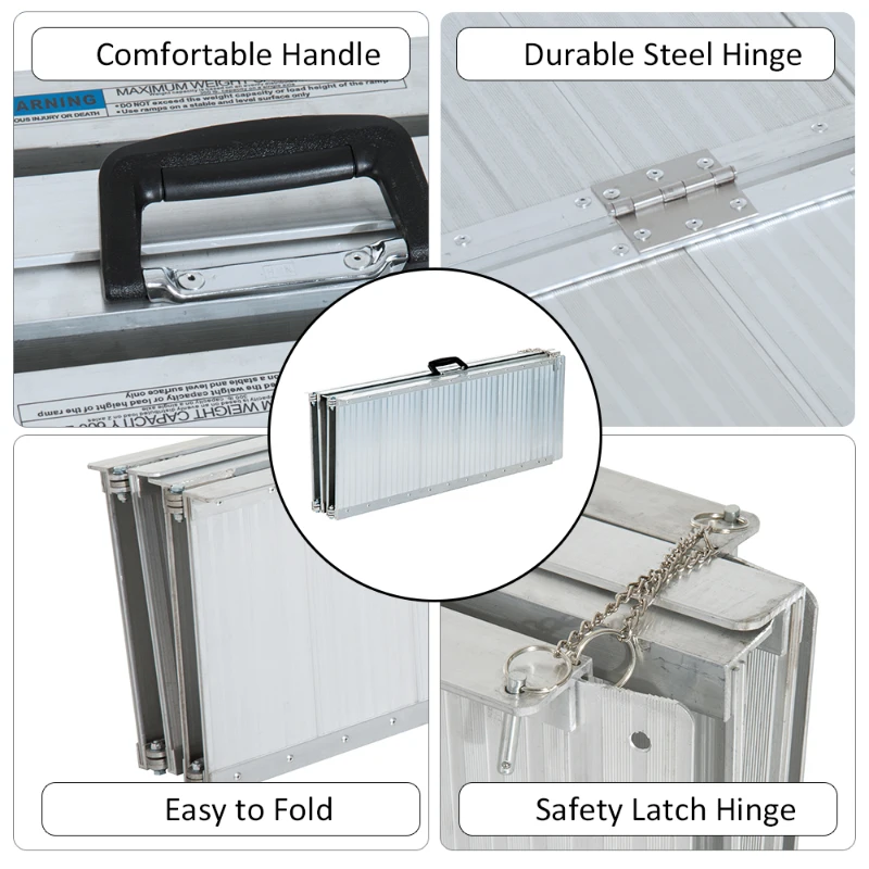 HOMCOM 8ft Folding Aluminum Wheelchair Ramp Scooter Portable Mobility Assist Suitcase Access Aid Disabled