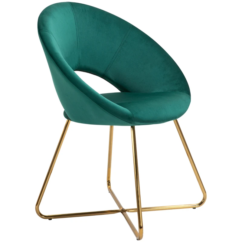 HOMCOM Modern Accent Chairs Velvet Upholstered Armchair with Gold Legs for Living room Bedroom Dinning Room Green