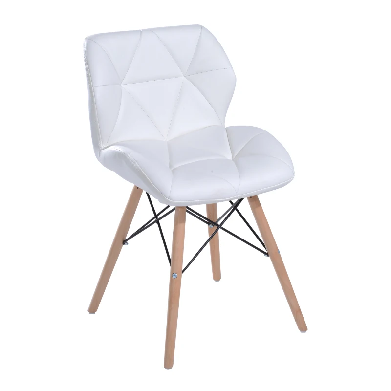 HOMCOM Padded Dining Chair W/Solid Wooden Legs, PU Leather-White