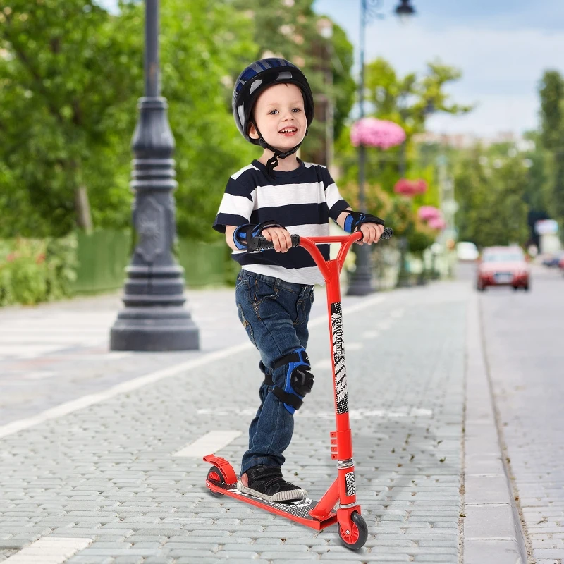 HOMCOM Outdoor Push Stunt Scooter 2 Wheels Fixed Bar 360° Street Commuter Street Push Scooter For Adult Teen Urban Scooter Red