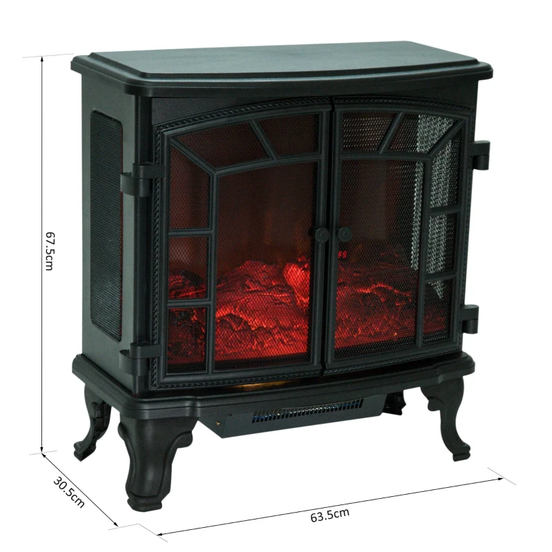 HOMCOM Electric Fireplace Heater w/LED Flame Effect, 1000W/2000W-Black
