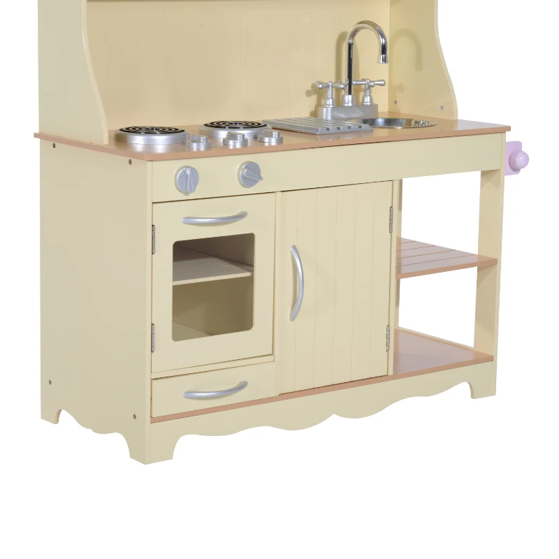HOMCOM Children's MDF Pretend Play Home Kitchen Yellow