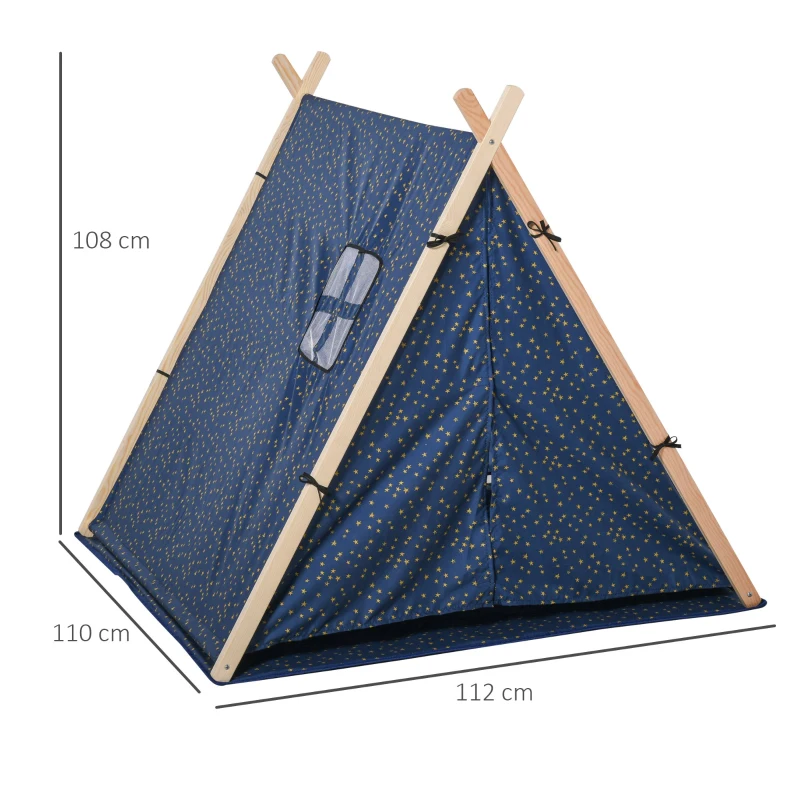 HOMCOM Kids Teepee Play Tent Portable Foldable Children Playhouse Toy for Boys and Girls with Mat Pillow Carry Case Indoor Outdoor Games Blue