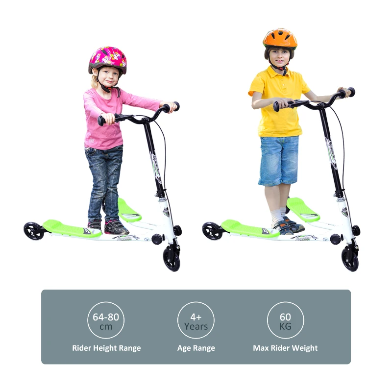 HOMCOM Kids 3 Wheels Foldable Speeder Push Scooter Tri Motion Slider Green BY HOMCOM