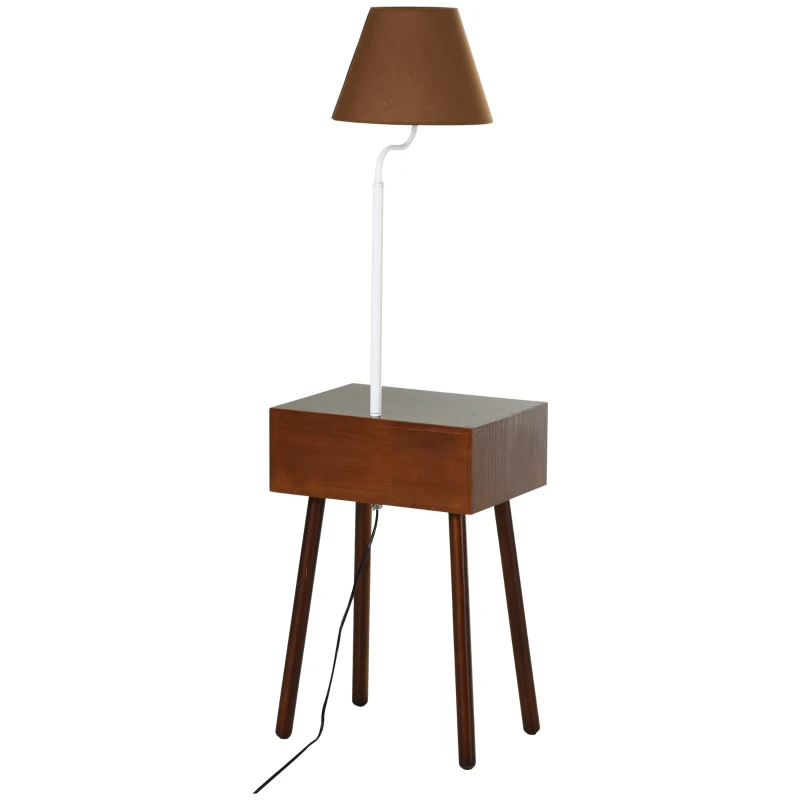 HOMCOM Rubber Wood USB Port Drawer w/ Lamp Brown